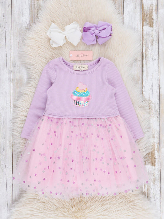 Lilac Birthday Cupcake Sparkle Tulle Dress
