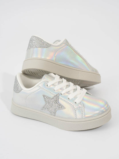 Girls' Holographic Sparkle Star Sneaker - Silver