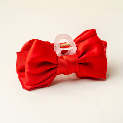 Satin Bow Claw Clip-Red