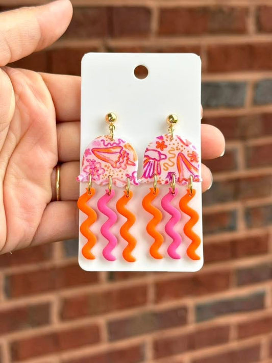 Jellyfish dangles with pink and orange doodles|7902