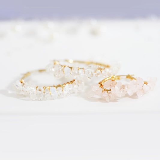 Moderno Stone Hoop Earrings - White|1326