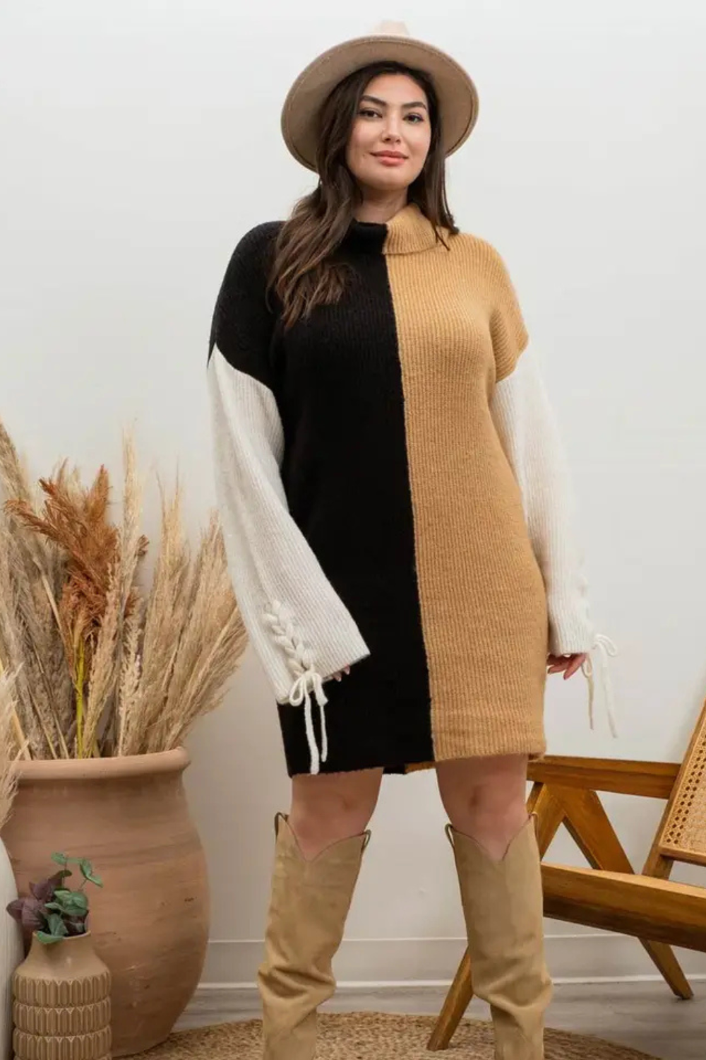 PLUS Braid Sleeved Mini Dress|2661