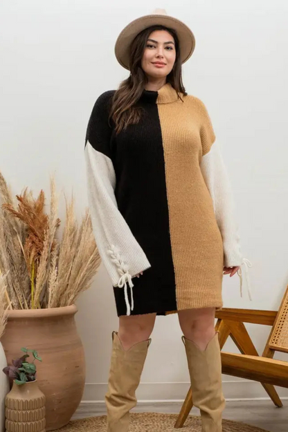 PLUS Braid Sleeved Mini Dress|2661