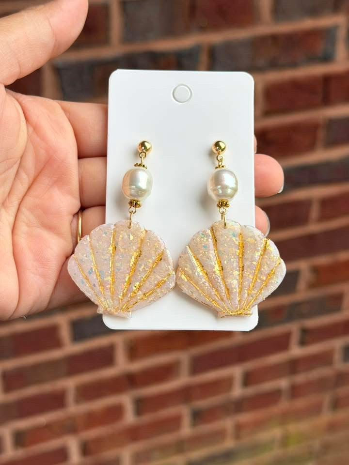 Opal clay seashell earrings|7894