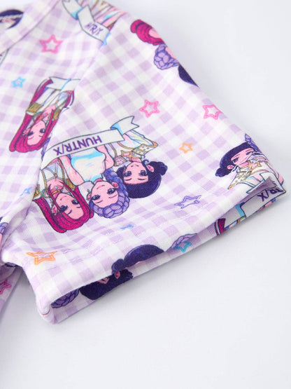 Purple Plaid Kpop Short Sleeve Girls Dress