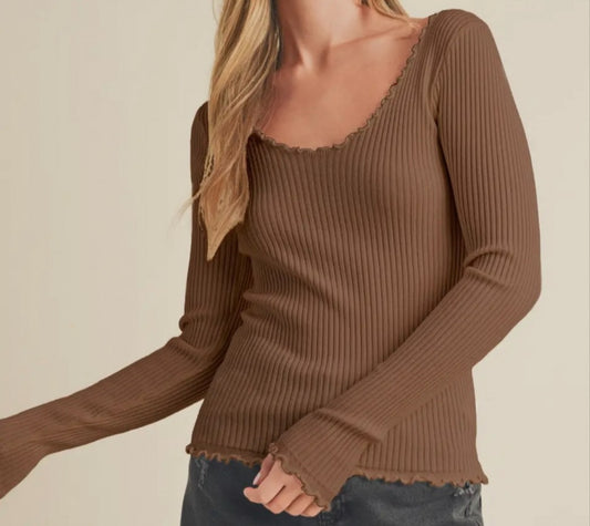 Brown Lettuce Hem Top|738