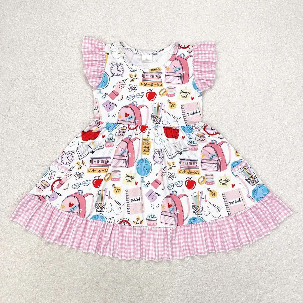 Back To School Pink Ruffle Dresses|8863