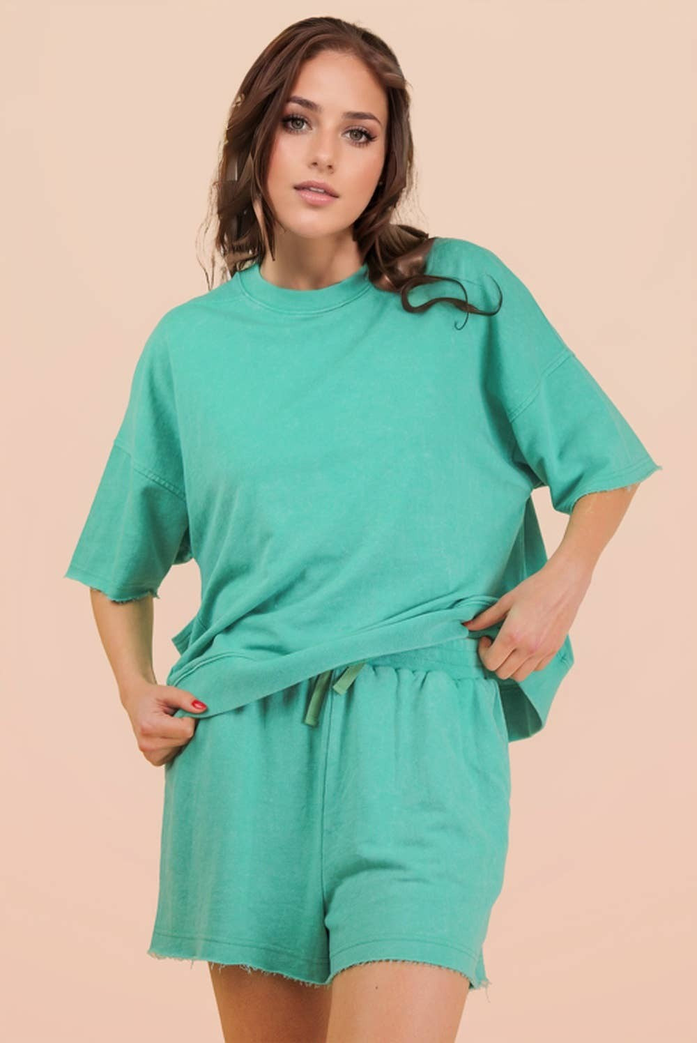 Mineral Washed Knit Casual Top: Seafoam|7585