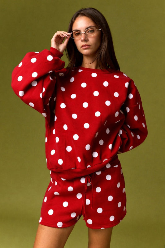 Polka Dot Red & White Fleece Set|9144
