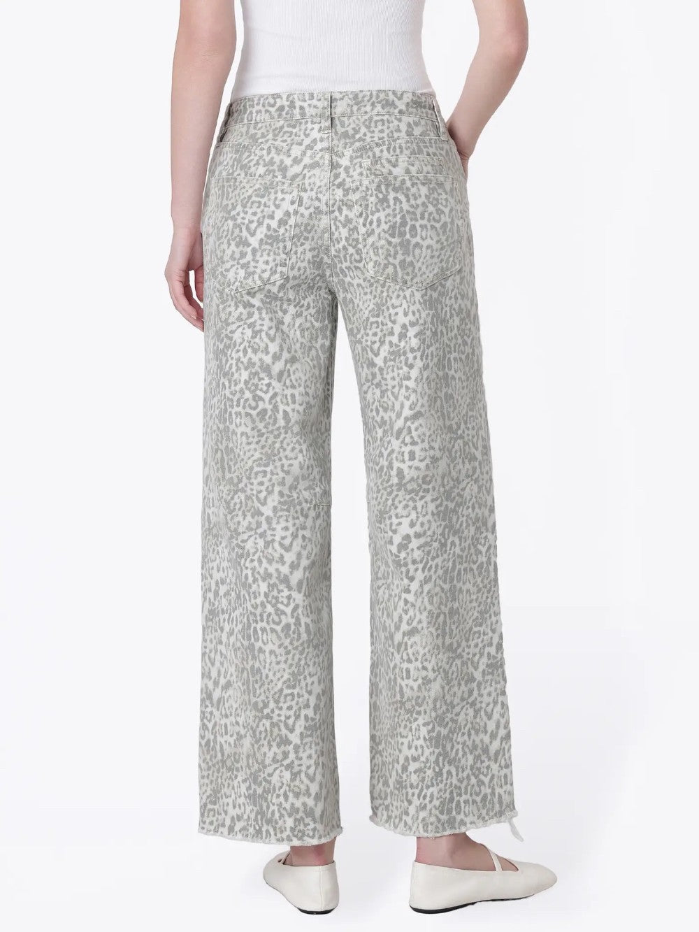 Leopard Print Drawstring Ankle Wide Jeans|9210