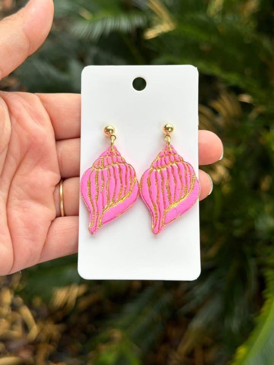 Pink simple shell clay dangles|7910