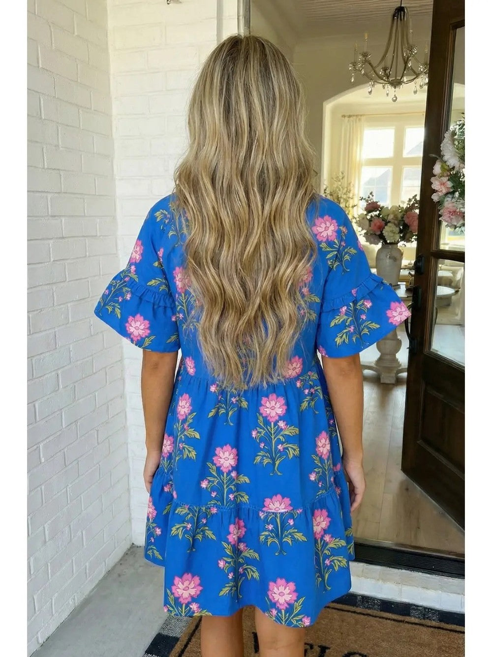 V Neck Short Sleeve Dress|8733